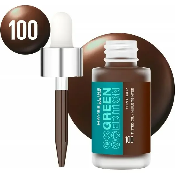 100 : Fond de Teint Huile Teintée Visage Superdrop Green Edition Tinted Oil de Maybelline New-York