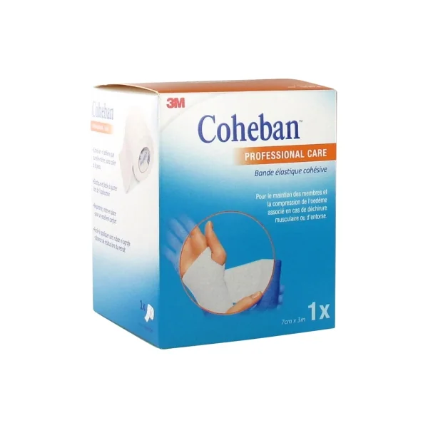 3M Coheban Bande de Contention Cohésive 3 m x 7 cm - Couleur : Blanc