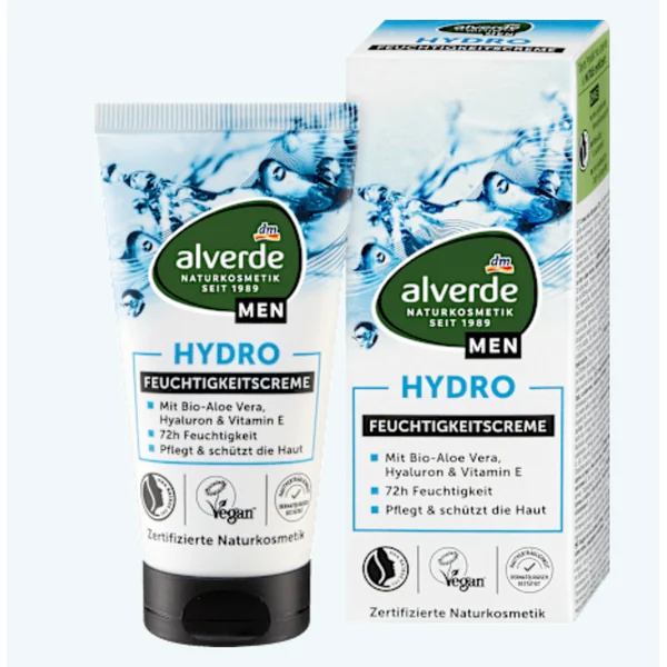 alverde MEN Gesichtsgel Hydro Nature 24h Hyaluron, 50 ml