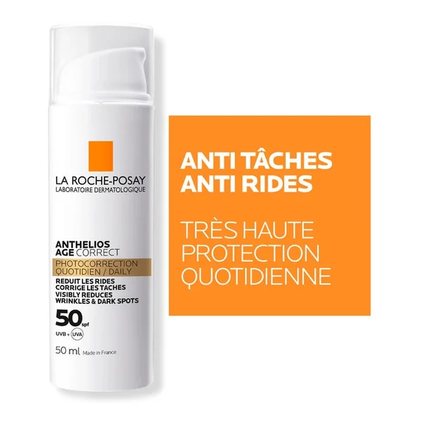 ANTHELIOS AGE CORRECT - SPF50 Soin Solaire Quotidien Photocorrection Anti-rides Anti-tâches, 50ml