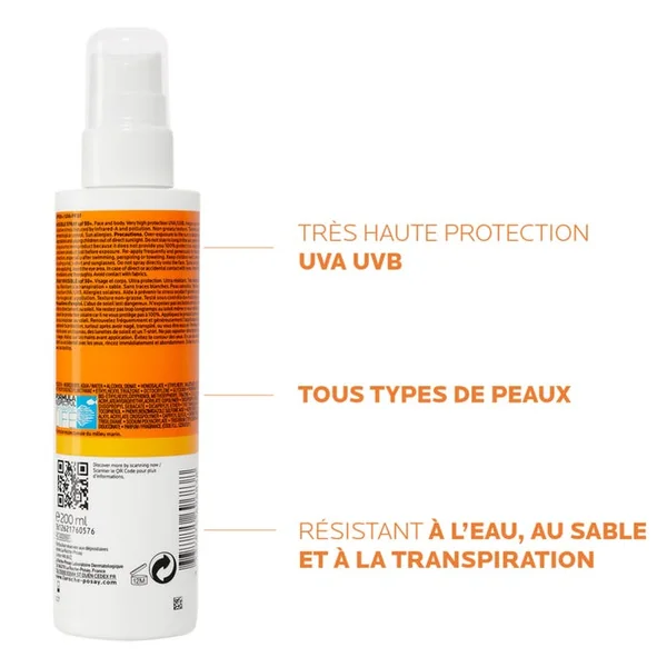 ANTHELIOS - SPF50+ Spray Solaire Invisible Corps Avec Parfum, 200ml