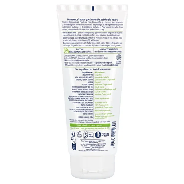 Après-Shampoing Fortifiant Ricin Bio et Kératine Végétale - Cheveux Normaux à Fragilisés, 200ml