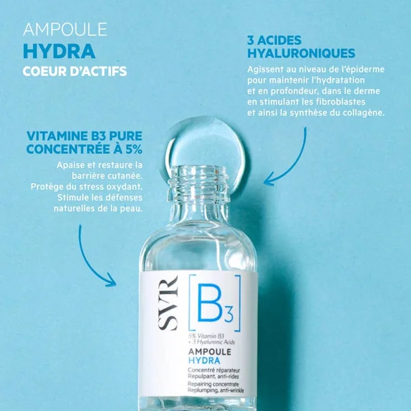 [B3] AMPOULE HYDRA - Soin Concentré Réparateur Anti-Rides - Visage - Peaux Sensibles, 30ml