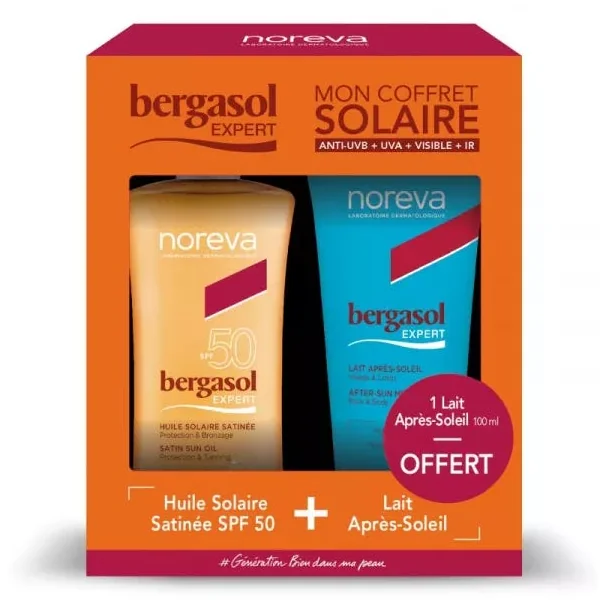 BERGASOL EXPERT- Coffret Huile Solaire Satinée SPF50 150ml + Lait Après-Soleil 100ml Offert