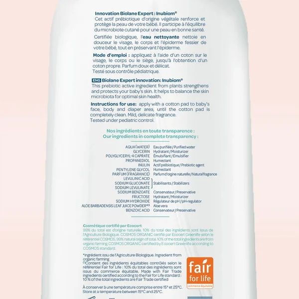 BIOLANE EXPERT - Eau Nettoyante Visage et Corps Bio, 500ml