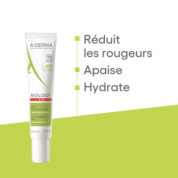 BIOLOGY AR - Soin Dermatologique Anti-Rougeurs Bio - Visage - Peaux à Tendance Couperosique, 40ml