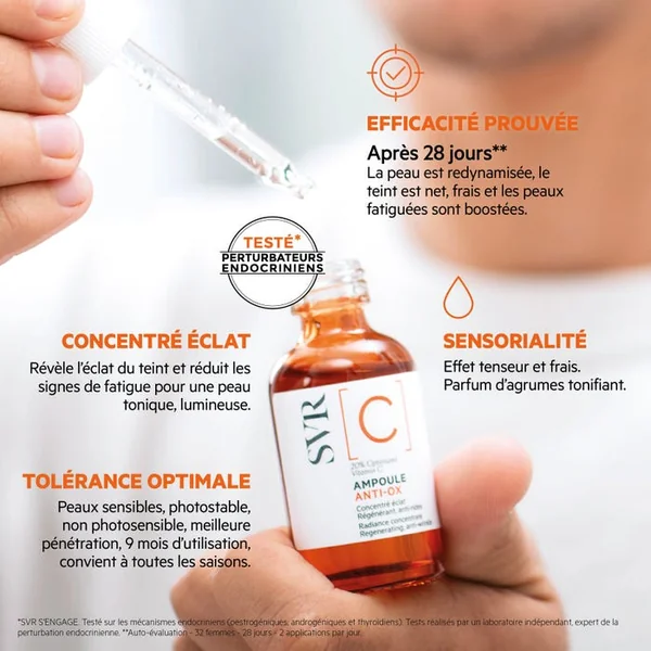 [C] AMPOULE ANTI-OX - Concentré Eclat Régénérant Anti-Rides - Visage - Tous Types de Peaux, 30ml