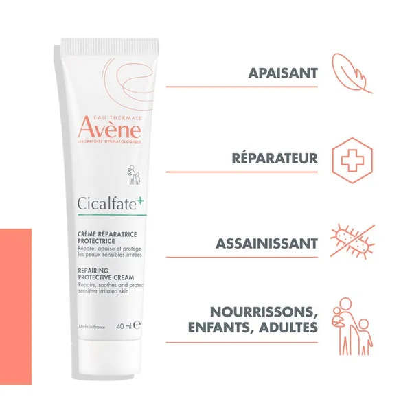 CICALFATE+ - Crème Réparatrice Protectrice - Visage et Corps - Peaux Sensibles Irritées, 40ml