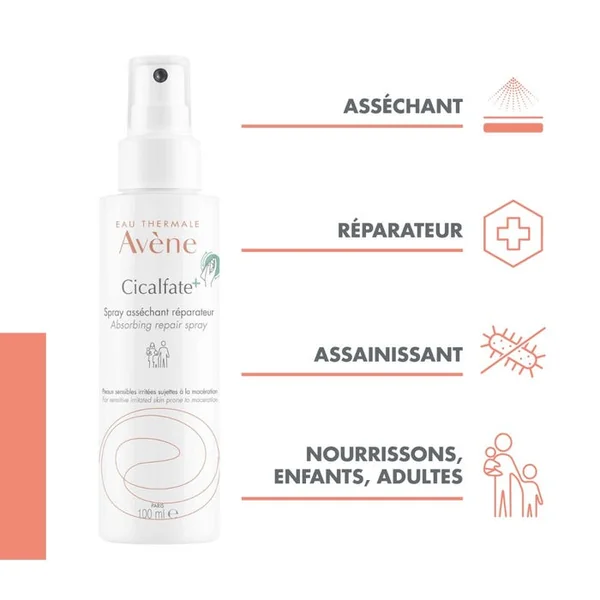 CICALFATE+ - Spray Asséchant Réparateur - Visage et Corps - Peaux Sensibles Irritées, 100ml