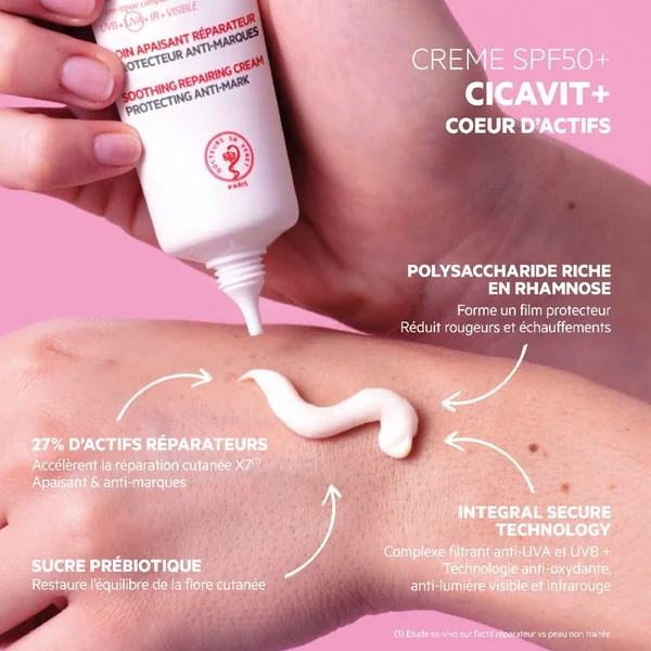 CICAVIT+ - Crème Solaire Soin Apaisant Réparateur Protecteur Anti-Marques SPF50+, 40ml