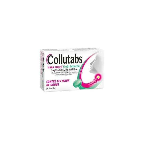 Collutabs Sans Sucre Menthe 2 mg/ 0.6 mg/ 1.2 mg 36 Pastilles