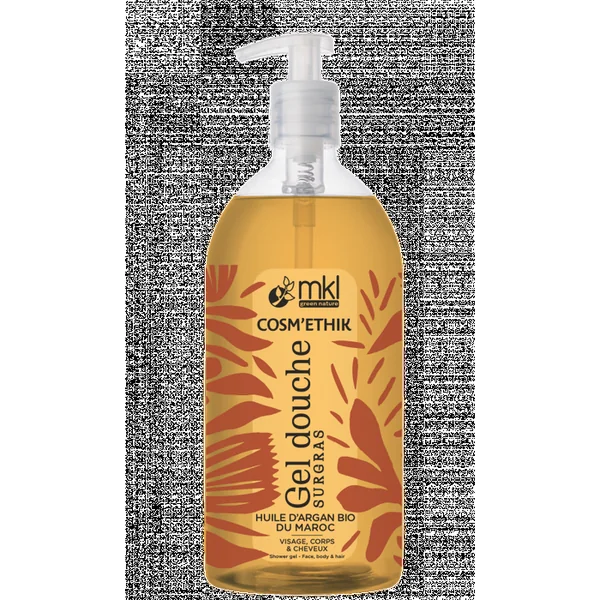 COSM'ETHIK - Gel Douche Surgras Huile d'Argan du Maroc - Visage, Corps et Cheveux - Tous Types de Peaux et de Cheveux, 1L
