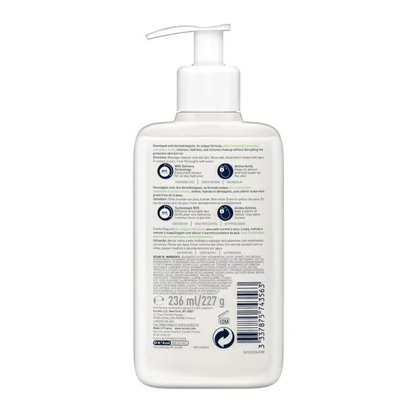Crème Moussante Nettoyante Hydratante Visage pour les Peaux Normales à Sèches, 236ml
