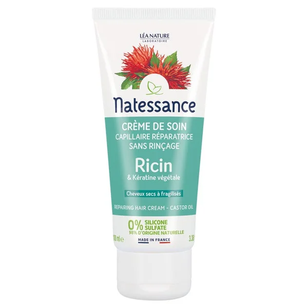 Crème Soin Capillaire Réparatrice Sans Rinçage Ricin et Kératine Végétale - Cheveux Secs à Fragilisés, 100ml