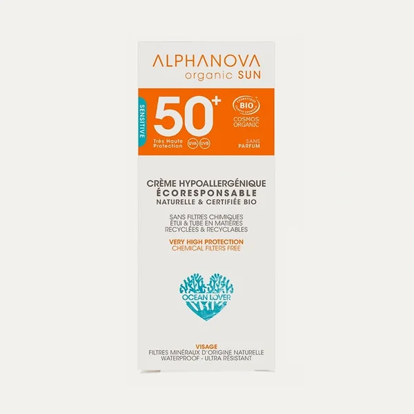 Crème solaire visage hypoallergénique écoresponsable BIO SPF 50