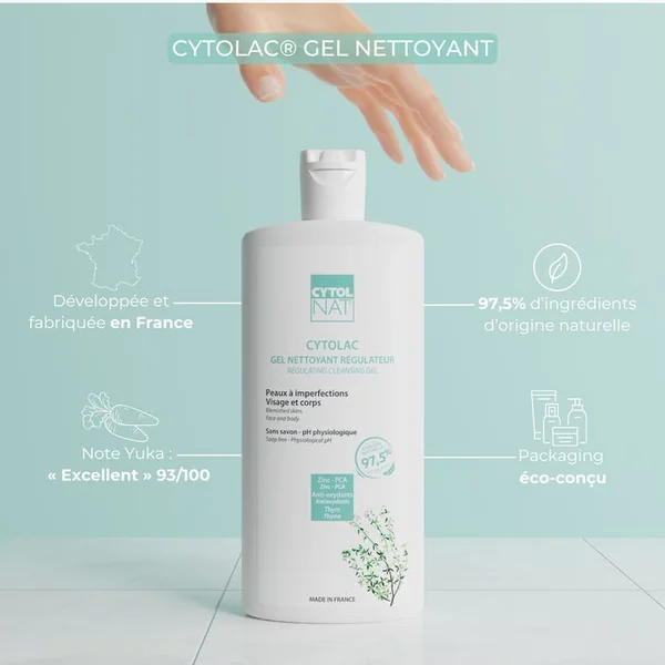 CYTOLAC - Gel Nettoyant Régulateur - Visage et Corps - Peaux Grasses à Imperfections, 250ml