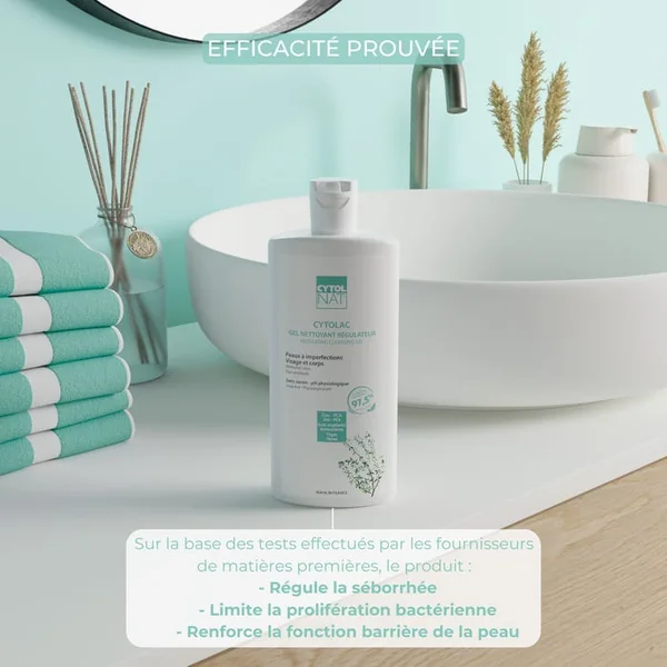 CYTOLAC - Gel Nettoyant Régulateur - Visage et Corps - Peaux Grasses à Imperfections, 250ml