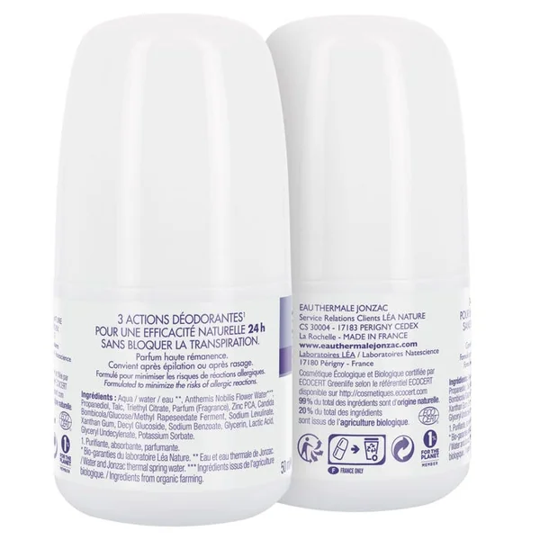 DEODORANT - Roll-On Fraîcheur Hypoallergénique Bio - Peaux Normales à Sensibles, 2x50ml