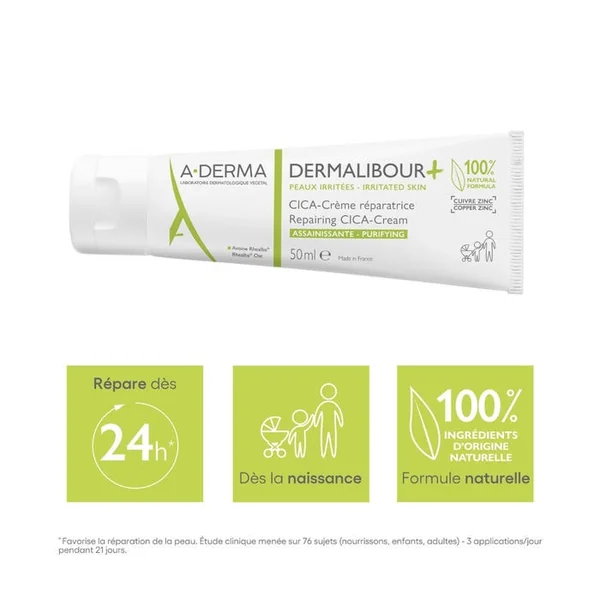 DERMALIBOUR+ - CICA-Crème Réparatrice Assainissante - Visage et Corps - Peaux Irritées, 100ml