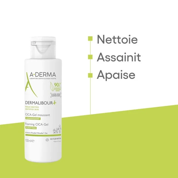 DERMALIBOUR+ - CICA-Gel Moussant Assainissant - Visage et Corps - Peaux Irritées, 100ml