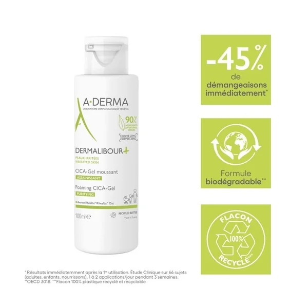 DERMALIBOUR+ - CICA-Gel Moussant Assainissant - Visage et Corps - Peaux Irritées, 100ml