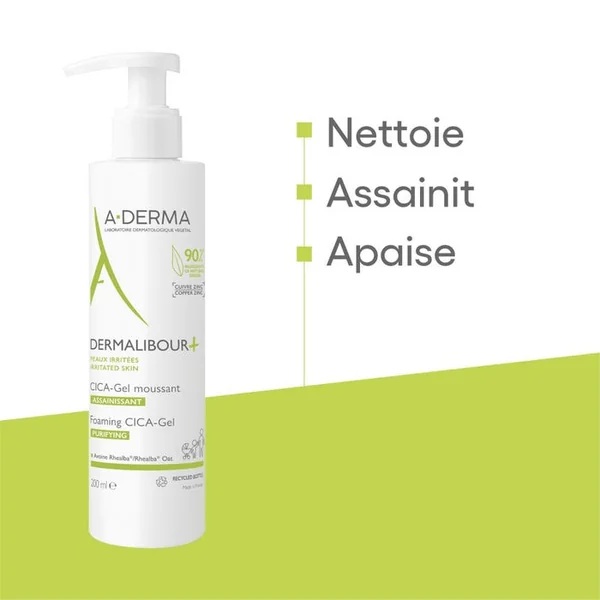 DERMALIBOUR+ - CICA-Gel Moussant Assainissant - Visage et Corps - Peaux Irritées, 200ml