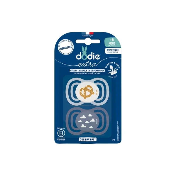 Dodie Extra 2 Sucettes Anatomiques Symmetrical + 6 Mois - Couleur : Bretzel/Nuages