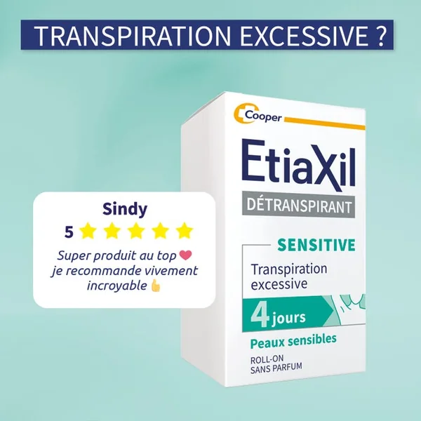 Déodorant Détranspirant Sensitive - Traitement Transpiration Excessive - Peaux Sensibles - Roll-On, 2x15ml