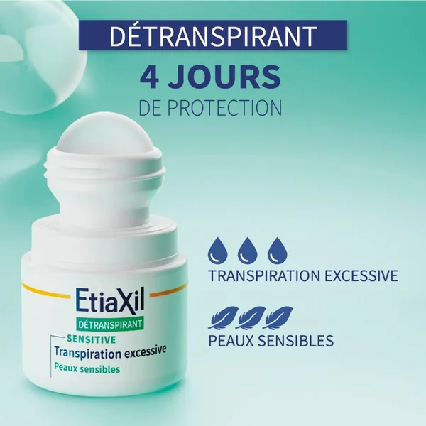 Déodorant Détranspirant Sensitive - Traitement Transpiration Excessive - Peaux Sensibles - Roll-On, 2x15ml