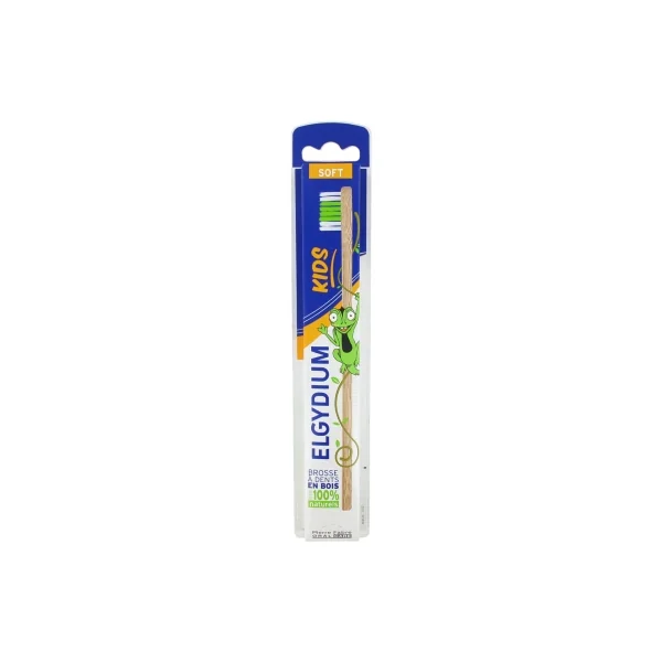 Elgydium Kids Brosse à Dents en Bois pour Enfant Soft - Couleur : Caméléon