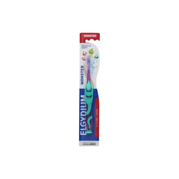 Elgydium Monster Brosse à Dents 2-6 Ans Souple - Couleur : Violet et Vert