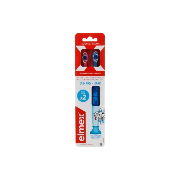 Elmex 2 Brosses à Dents Souple 3-6 Ans - Couleur : Rose et Bleu