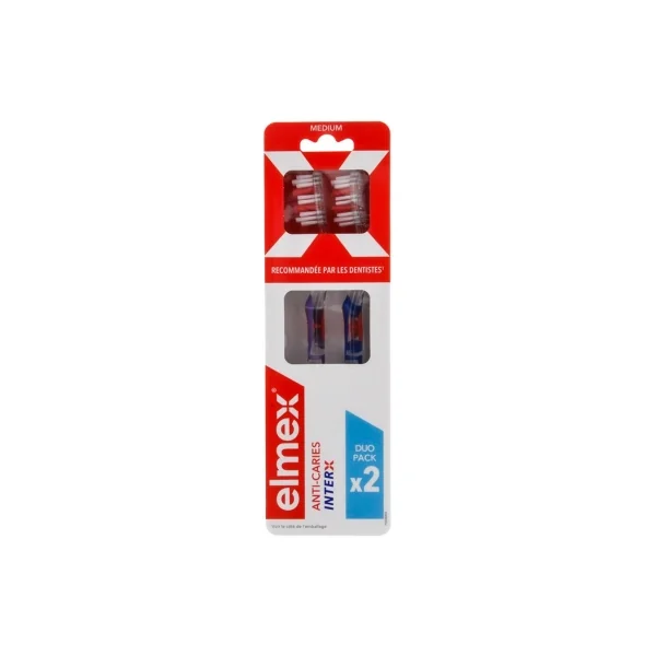 Elmex Anti-Caries InterX Brosse à Dents Medium Duo Pack - Couleur : Violet - Bleu