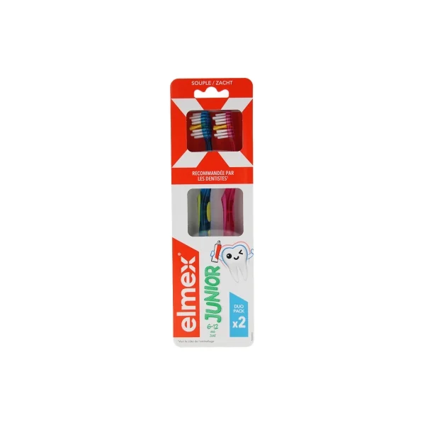 Elmex Junior Brosses à Dents Souples Duo Pack 6-12 Ans - Couleur : Bleu et Rose