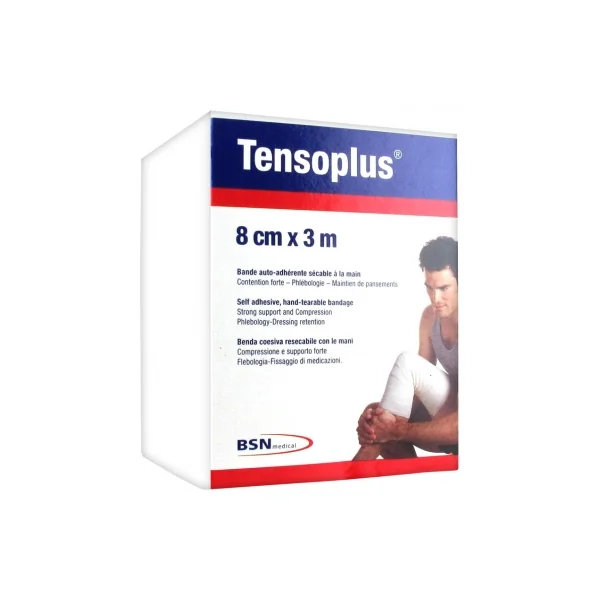 Essity Tensoplus Bande Auto-Adhérente Sécable à la Main 8 cm x 3 m - Couleur : Blanc