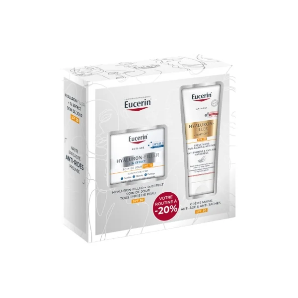 Eucerin Hyaluron-Filler + 3x Effect Soin de Jour SPF30 50 ml + Hyaluron-Filler + Elasticity Crème Mains Anti-Taches & Anti-ge SPF30 75 ml