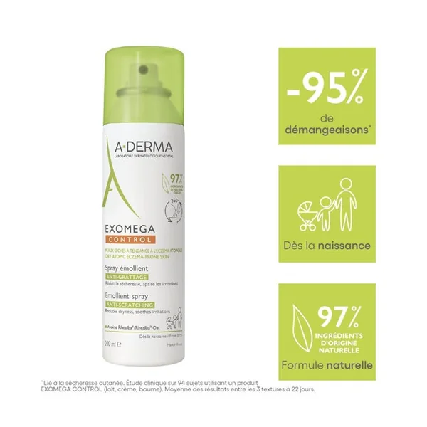 EXOMEGA CONTROL - Spray Émollient Anti-Grattage - Visage et Corps - Peaux Sèches à Tendance Atopique, 200ml