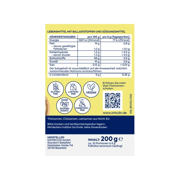 Flohsamenschalen gemahlen Plus, 200 g