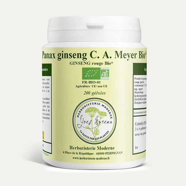 Ginseng Rouge Panax BIO Variété premium garantie CA MEYER 6 ans d'Age (Gélules)