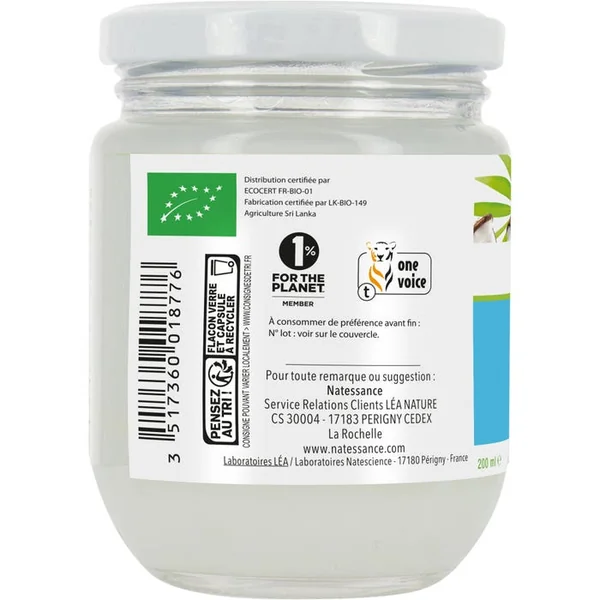 Huile de Coco Bio - Visage, Corps et Cheveux - Tous Types de Peaux et de Cheveux, 200ml
