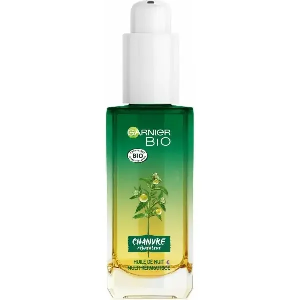 Huile de Nuit Multi-Réparatrice Visage Au Chanvre Nourrissant & Vitamine E de Garnier Bio