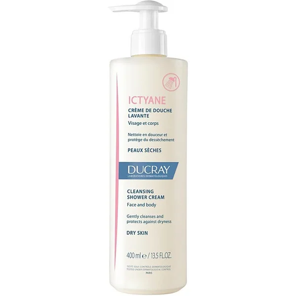 ICTYANE - Crème de Douche Lavante - Visage et Corps - Peaux Sèches à Très Sèches, 400ml