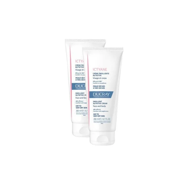 ICTYANE - Crème Emolliente Nutritive - Visage et Corps - Peaux Sèches à Très Sèches 2x200ml