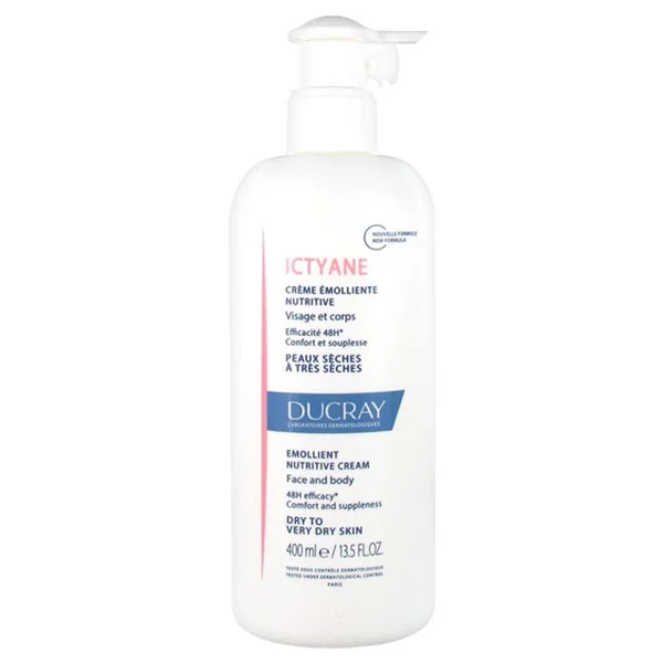 ICTYANE - Crème Émolliente Nutritive - Visage et Corps - Peaux Sèches à Très Sèches, 400ml