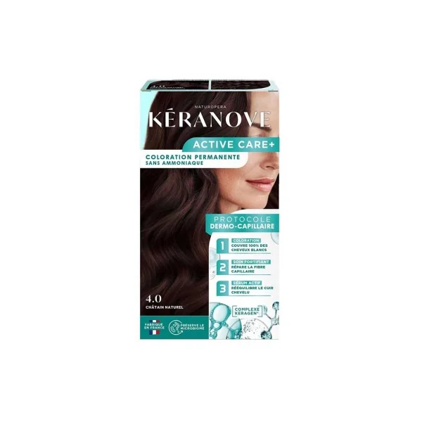 Kéranove Active Care+ Coloration Permanente 152 ml - Coloration : 4.0 Châtain Naturel