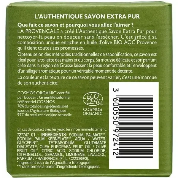 L'Authentique Savon Extra Pur Huile d’Olive Bio AOC Provence de La Provençale