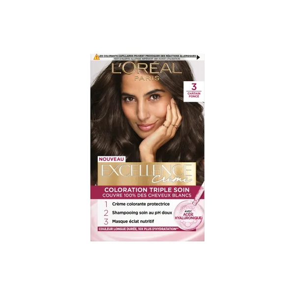 L'Oréal Paris Excellence Crème Coloration Triple Soin 192 ml - Coloration : 3 Châtain Foncé