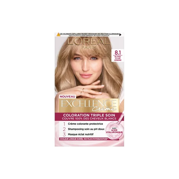 L'Oréal Paris Excellence Crème Coloration Triple Soin 192 ml - Coloration : 8.1 Blond Clair Cendré