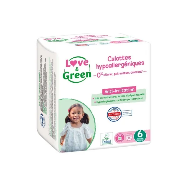 Love & Green Culottes Hypoallergéniques 26 Culottes Taille 6 (+16 kg)