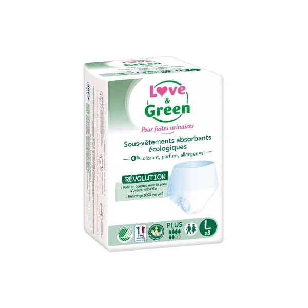 Love & Green pour Fuites Urinaires Sous-Vêtements Absorbants 8 Protections - Taille : L